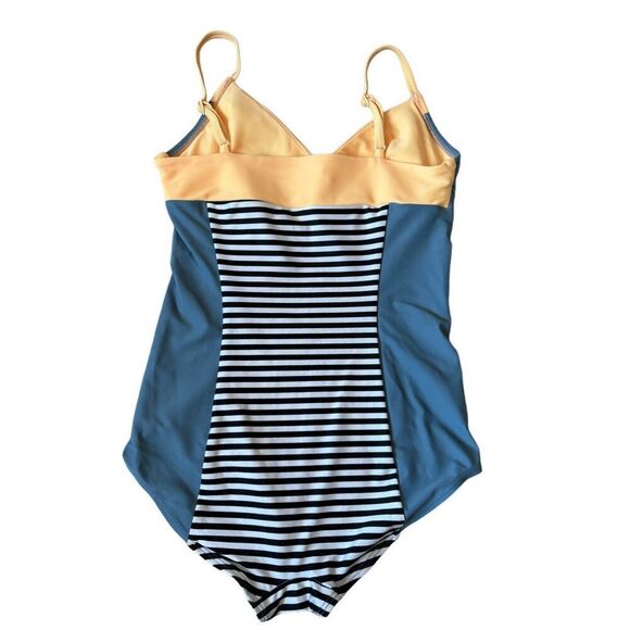 Seea Free People Riviera One Piece Swimsuit size L Striped Blue Orange - Picture 2 of 4